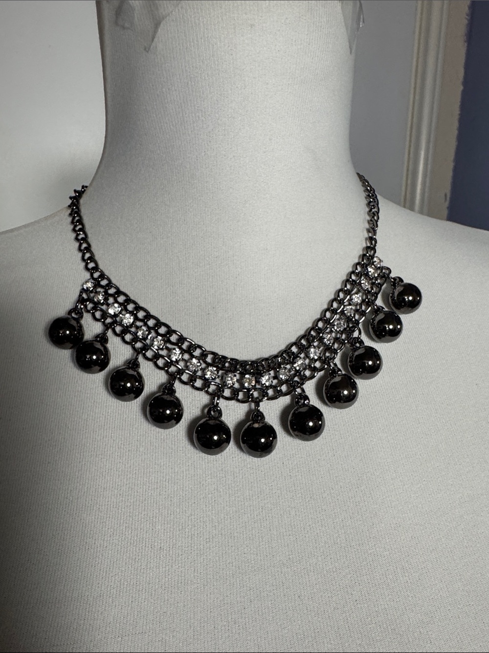 Black Statement Ball Drop Necklace